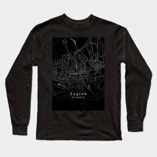 Zagreb Croatia City Map dark Long Sleeve T-Shirt